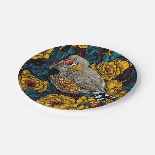 Zebra en roos struik papieren bordje (Gekanteld)