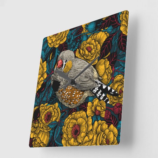 Zebra en roos struik vierkante klok (Hoek)