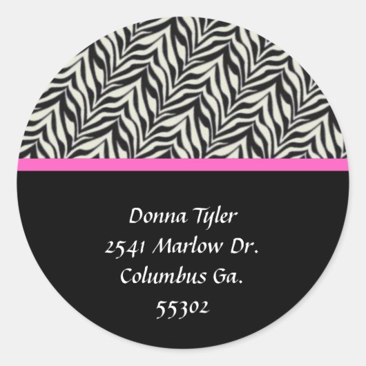 Zebra en Roze bijgesneden Adres Stickers (Voorkant)