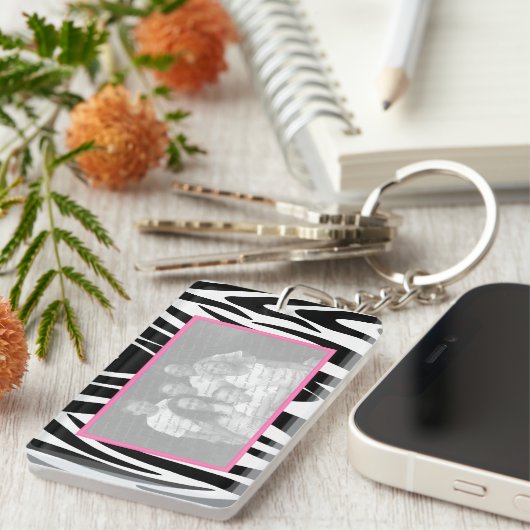 Zebra en roze foto Lijst Sleutelhanger (Voorkant Rechts)