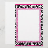 Zebra- en roze grens briefpapier (Voorkant / Achterkant)