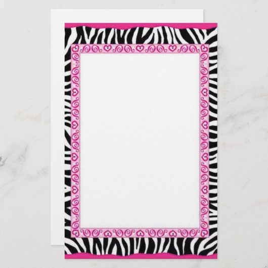 Zebra- en roze grens briefpapier (Voorkant / Achterkant)