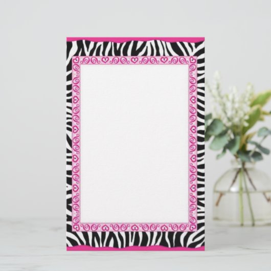 Zebra- en roze grens briefpapier (Staand voorkant)