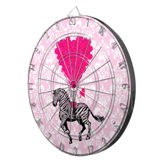  zebra en roze hart op vocht dartbord (Voorkant Rechts)
