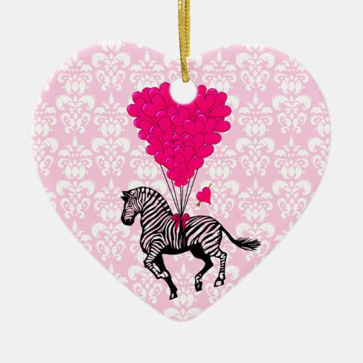 zebra en roze hart op vocht keramisch ornament (Voorkant)