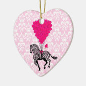 zebra en roze hart op vocht keramisch ornament (Links)