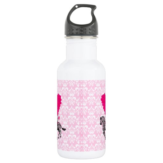 zebra en roze hart op vocht waterfles (Voorkant)