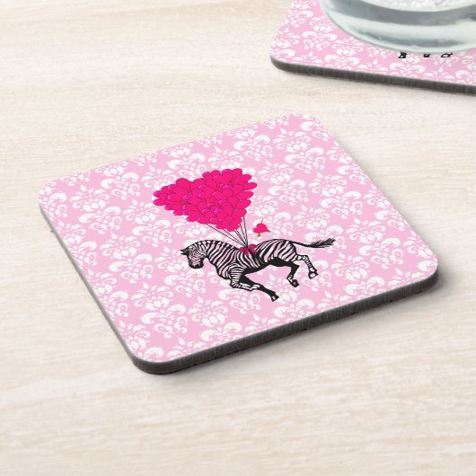  zebra en roze hartballonnen bier onderzetter (Linkerzijde)