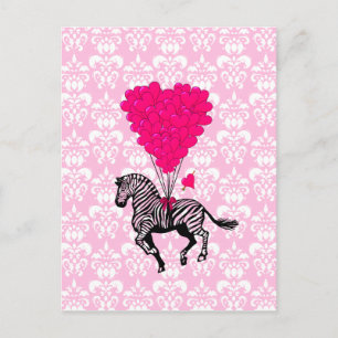 zebra en roze hartballonnen briefkaart
