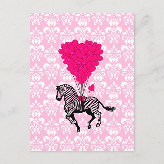 zebra en roze hartballonnen briefkaart (Voorkant)