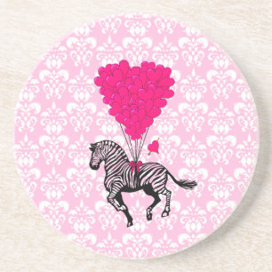 zebra en roze hartballonnen zandsteen onderzetter
