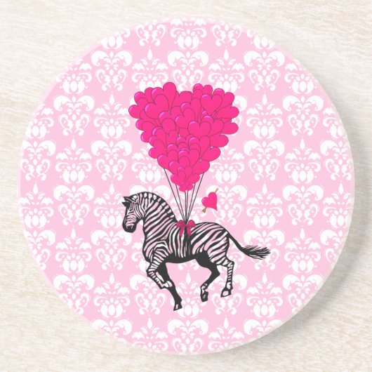 zebra en roze hartballonnen zandsteen onderzetter (Voorkant)