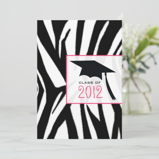 Zebra- en roze klasse van 2012 Graduation Invitati Kaart (Staand voorkant)