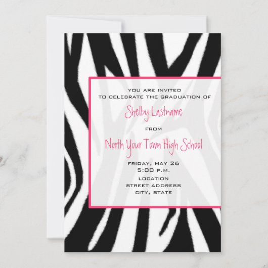 Zebra- en roze klasse van 2012 Graduation Invitati Kaart (Achterkant)