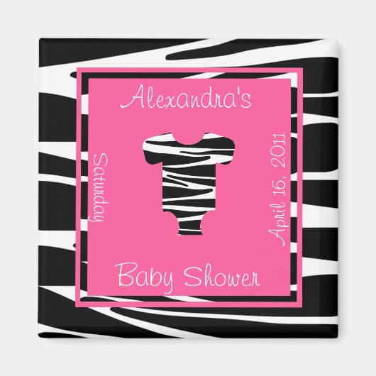 Zebra en Roze Kleding Baby shower Favor Magneet (Voorkant)