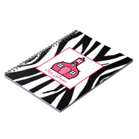 Zebra- en roze lerarenlaptop notitieboek (Linkerzijde)