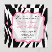 Zebra- en roze verjaardag kaart (Voorkant / Achterkant)