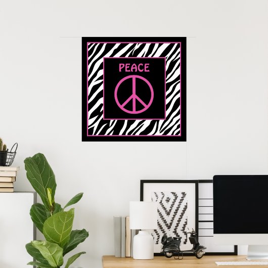Zebra- en roze wandmonteur poster (Thuiskantoor)