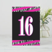 Zebra en roze zoete uitnodiging van 16 september (Staand voorkant)