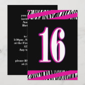 Zebra en roze zoete uitnodiging van 16 september (Voorkant / Achterkant)
