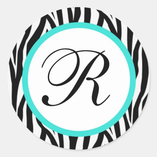 zebra en tourquoise ronde sticker (#LABL 017) (Voorkant)
