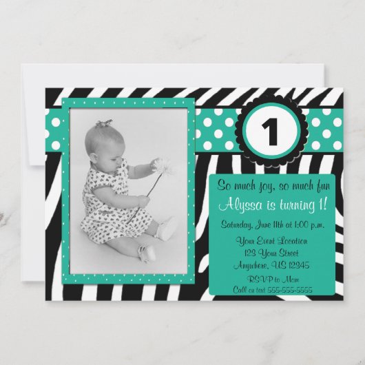 Zebra en Turquoise Birthday nodigen OM HET EVEN WE Kaart (Voorkant)