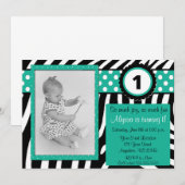 Zebra en Turquoise Birthday nodigen OM HET EVEN WE Kaart (Voorkant / Achterkant)