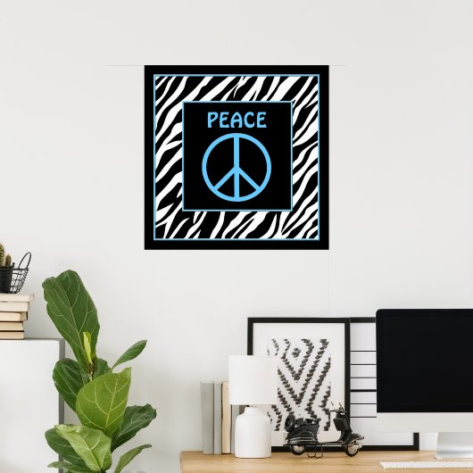 Zebra en Turquoise Blue Peace Sign Wall Decor Poster (Thuiskantoor)