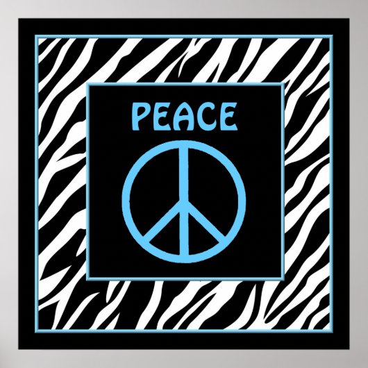 Zebra en Turquoise Blue Peace Sign Wall Decor Poster (Voorkant)