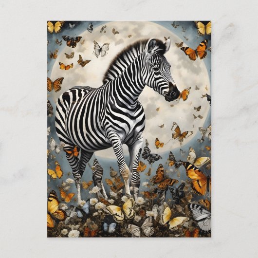 Zebra en Vlinders Briefkaart (Voorkant)
