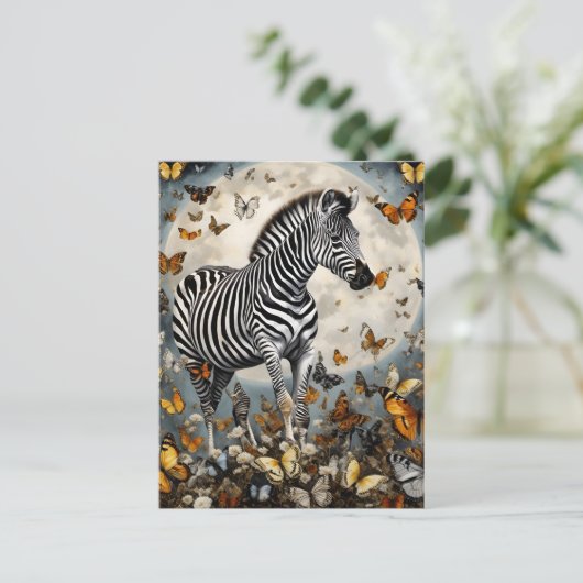 Zebra en Vlinders Briefkaart (Staand voorkant)