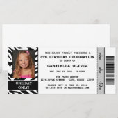 Zebra Event Ticket Birthday Party Invitation Kaart (Voorkant / Achterkant)