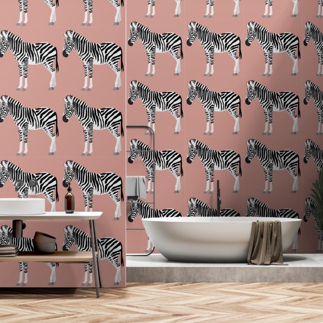 Zebra Exotisch Dierenpatroon Blush Roze Behang (Badkamer)