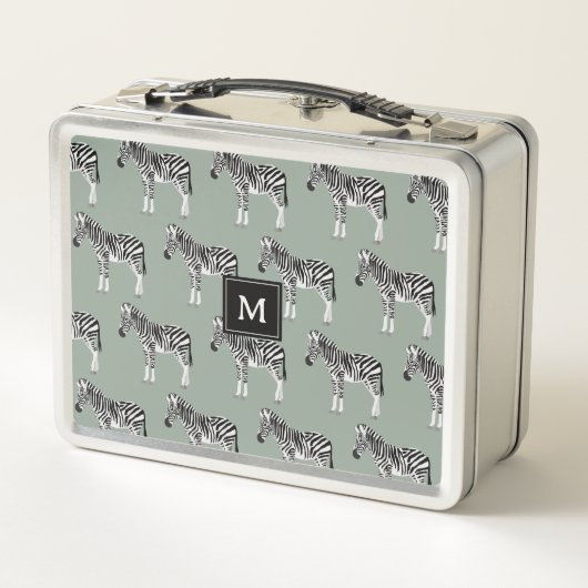 Zebra Exotisch Dierenpatroon Sage Groen Monogram (Achterkant)