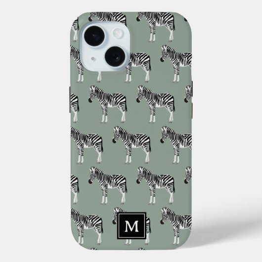 Zebra Exotisch Dierenpatroon Sage Groen Monogram Case-Mate iPhone Case (Achterkant)