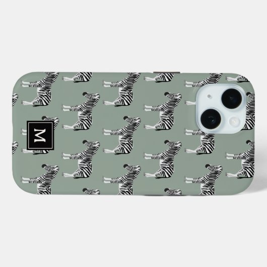 Zebra Exotisch Dierenpatroon Sage Groen Monogram Case-Mate iPhone Case (Achterkant (horizontaal))