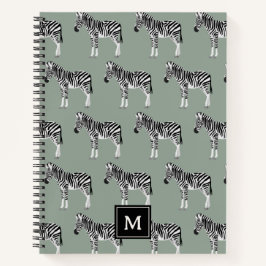 Zebra Exotisch Dierenpatroon Sage Groen Monogram Notitieboek