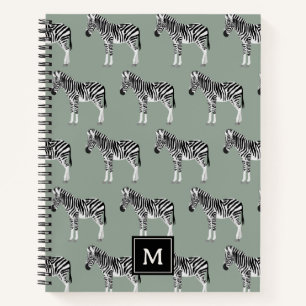 Zebra Exotisch Dierenpatroon Sage Groen Monogram Notitieboek