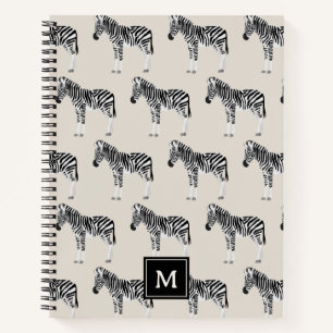Zebra Exotisch dierpatroon beige monogram Notitieboek