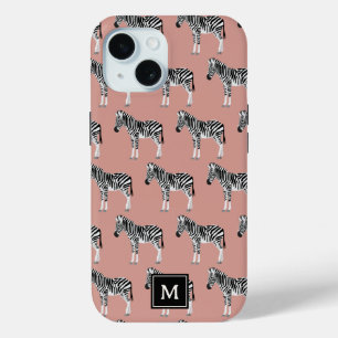 Zebra Exotisch dierpatroon Blush roze monogram iPhone 15 Case