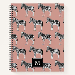 Zebra Exotisch dierpatroon Blush roze monogram Notitieboek