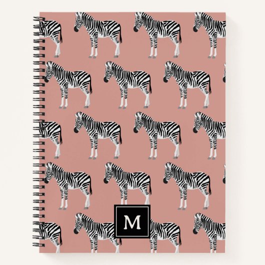 Zebra Exotisch dierpatroon Blush roze monogram Notitieboek (Voorkant)