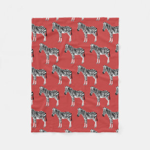 Zebra Exotisch dierpatroon Deep Red Fleece Deken