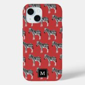 Zebra Exotisch dierpatroon Deep Red Monogram Case-Mate iPhone Case (Achterkant)