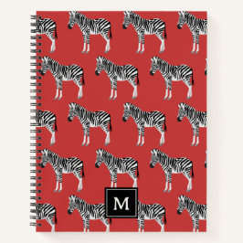 Zebra Exotisch dierpatroon Deep Red Monogram Notitieboek