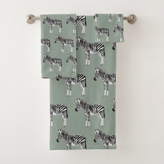 Zebra Exotisch dierpatroon Sage Groen Bad Handdoek (Insitu)
