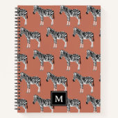 Zebra Exotisch dierpatroon Terracotta-monogram Notitieboek (Voorkant)