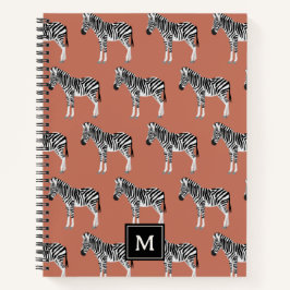 Zebra Exotisch dierpatroon Terracotta-monogram Notitieboek