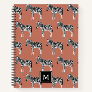 Zebra Exotisch dierpatroon Terracotta-monogram Notitieboek