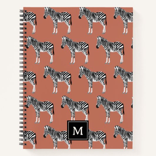 Zebra Exotisch dierpatroon Terracotta-monogram Notitieboek (Voorkant)